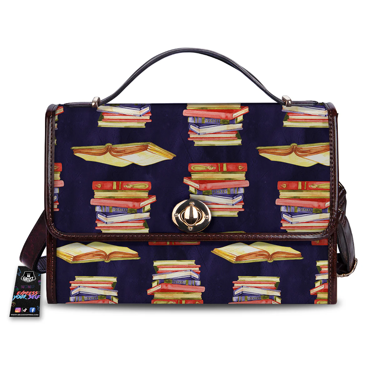 Bookshelf Watercolor Print Pattern Women's Satchel Bag