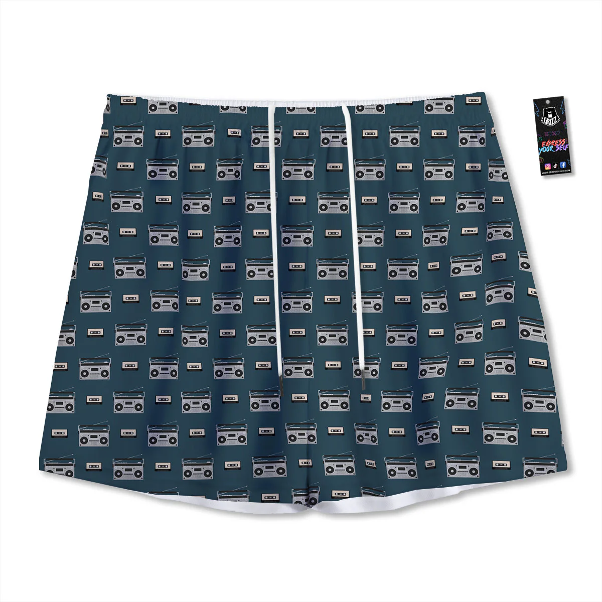 Boombox And Cassette Tape Print Pattern Mesh Shorts