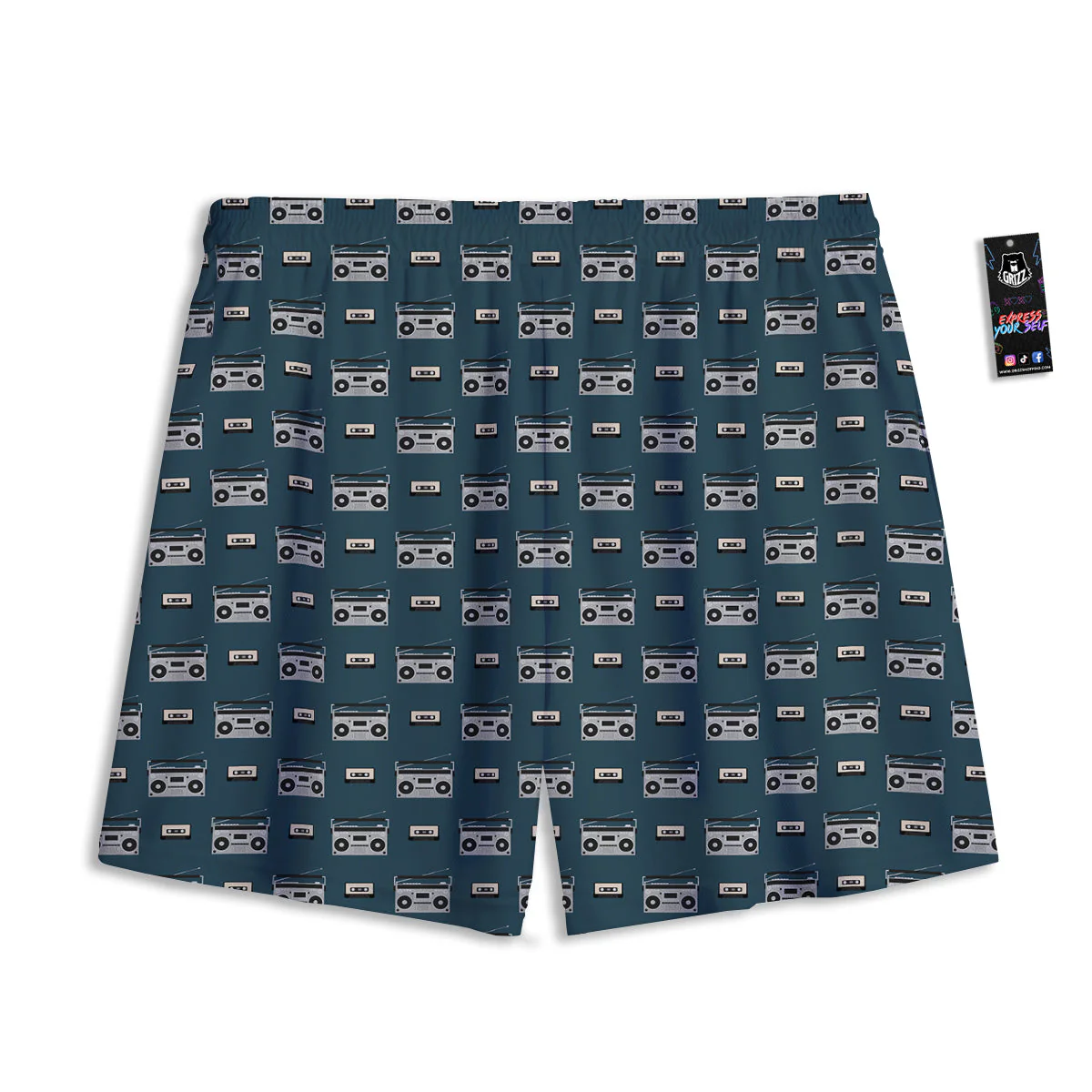Boombox And Cassette Tape Print Pattern Mesh Shorts - Image 2