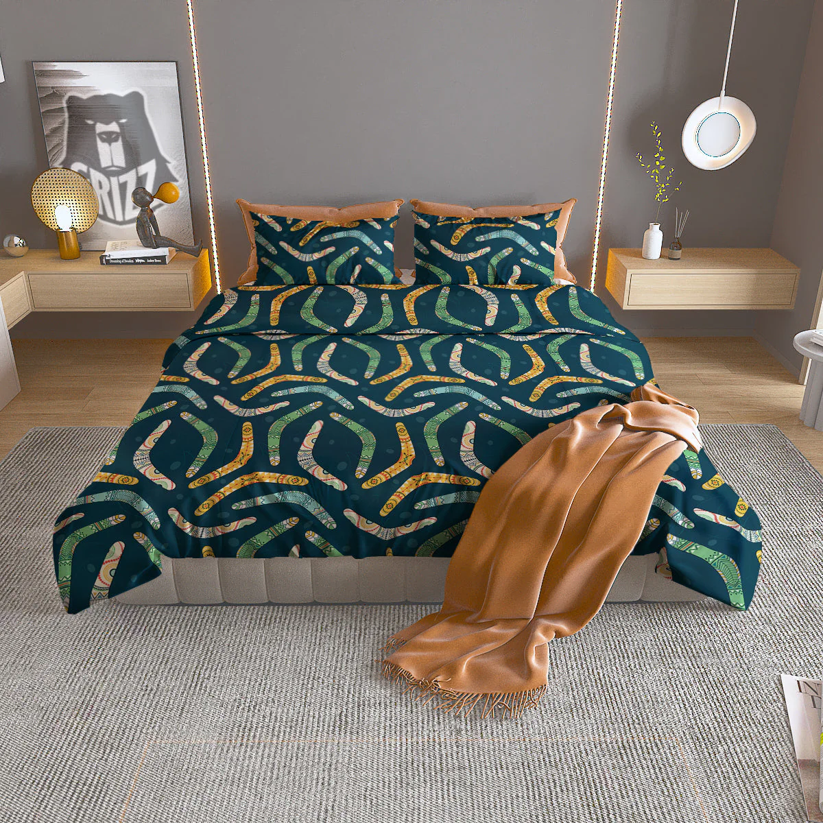 Boomerang Australian Print Pattern Duvet Cover Bedding Set