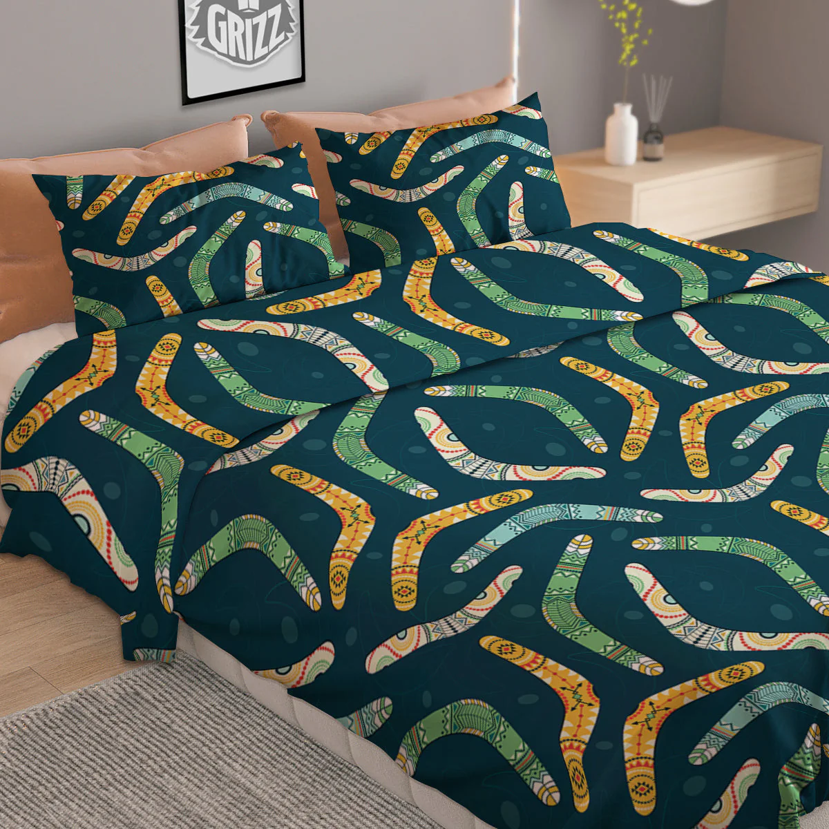Boomerang Australian Print Pattern Duvet Cover Bedding Set - Image 2