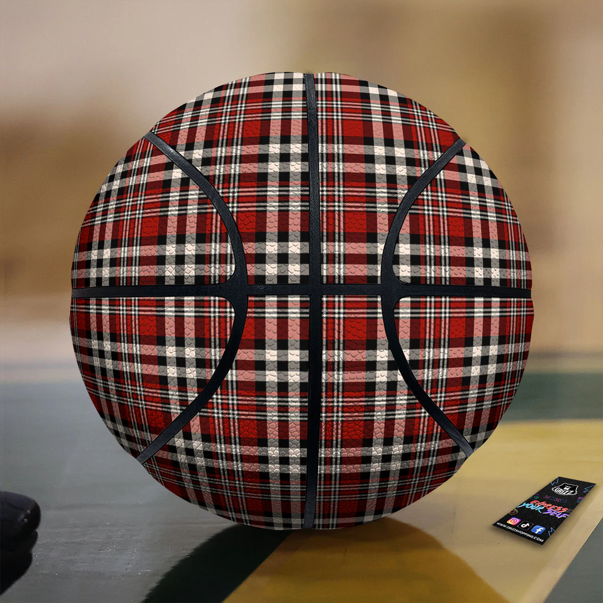 Border Tartan Red Black And White Print Pattern Basketball