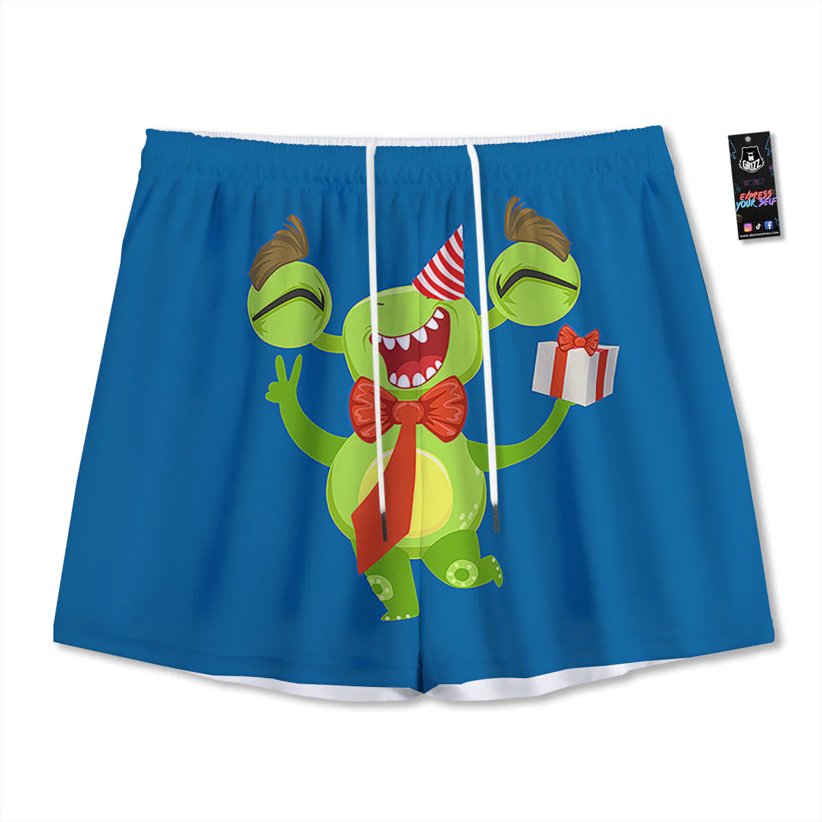 Bow Tie With Cute Alien Print Mesh Shorts