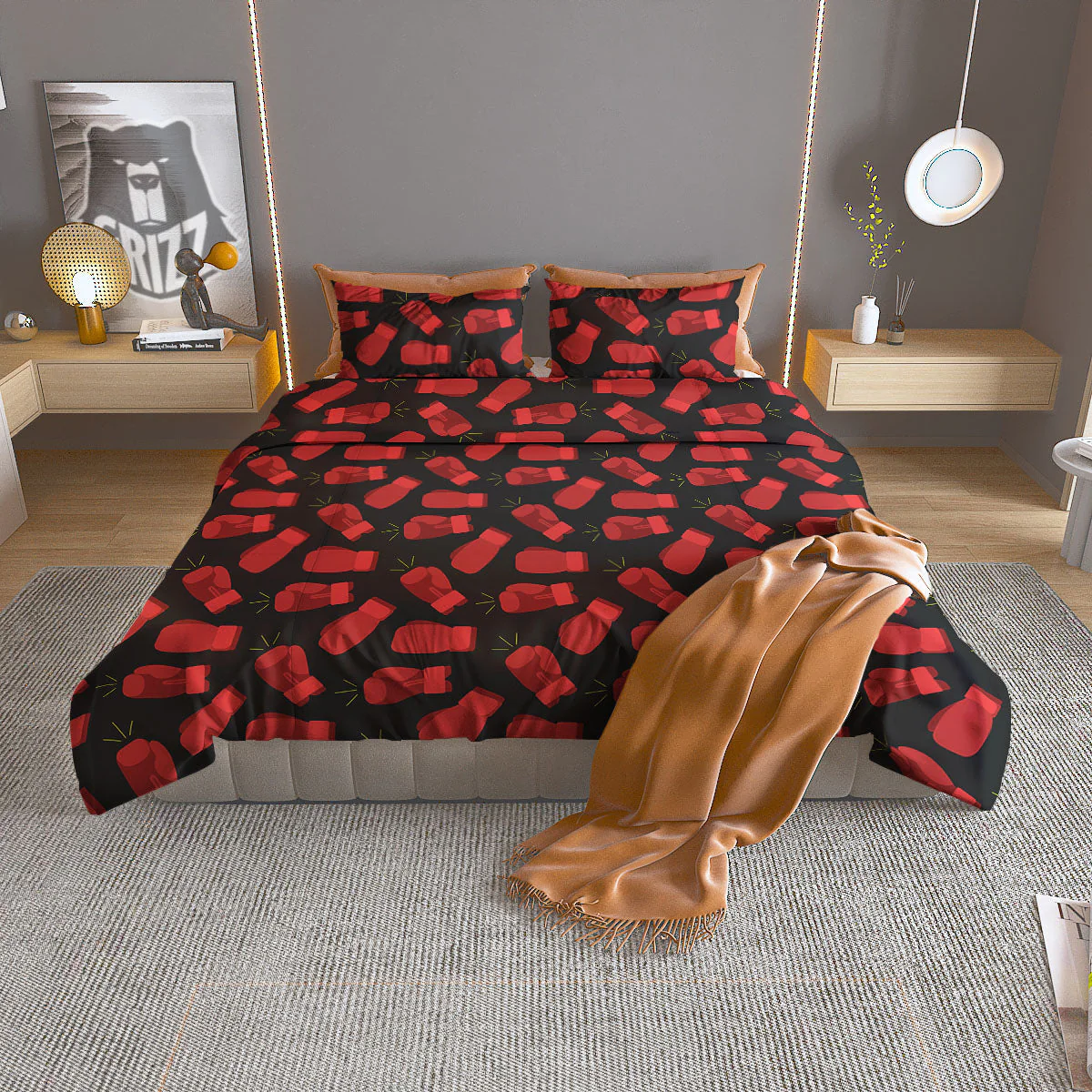 Boxing Gloves Red Print Pattern Duvet Cover Bedding Set