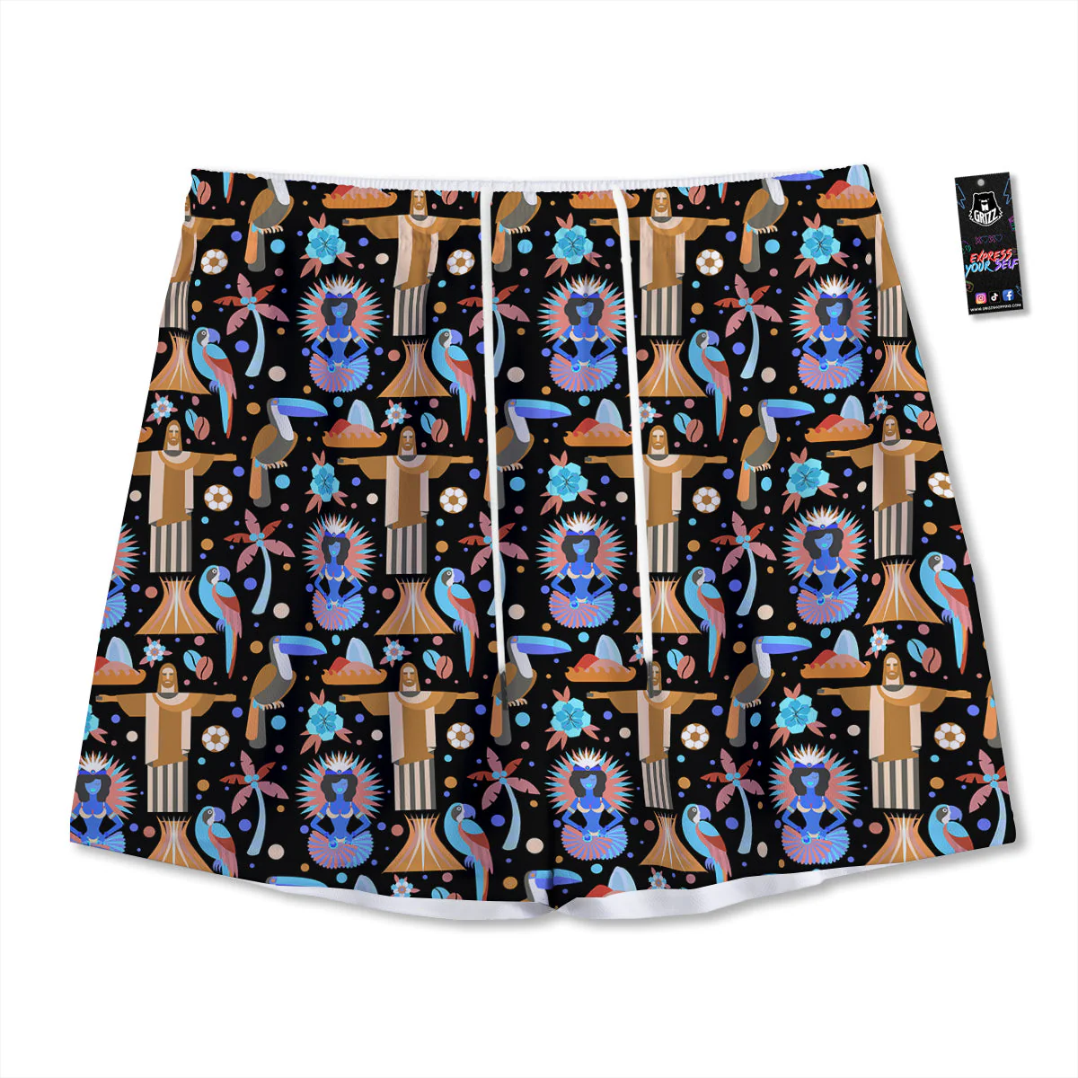 Brazil Symbols Country Print Pattern Mesh Shorts