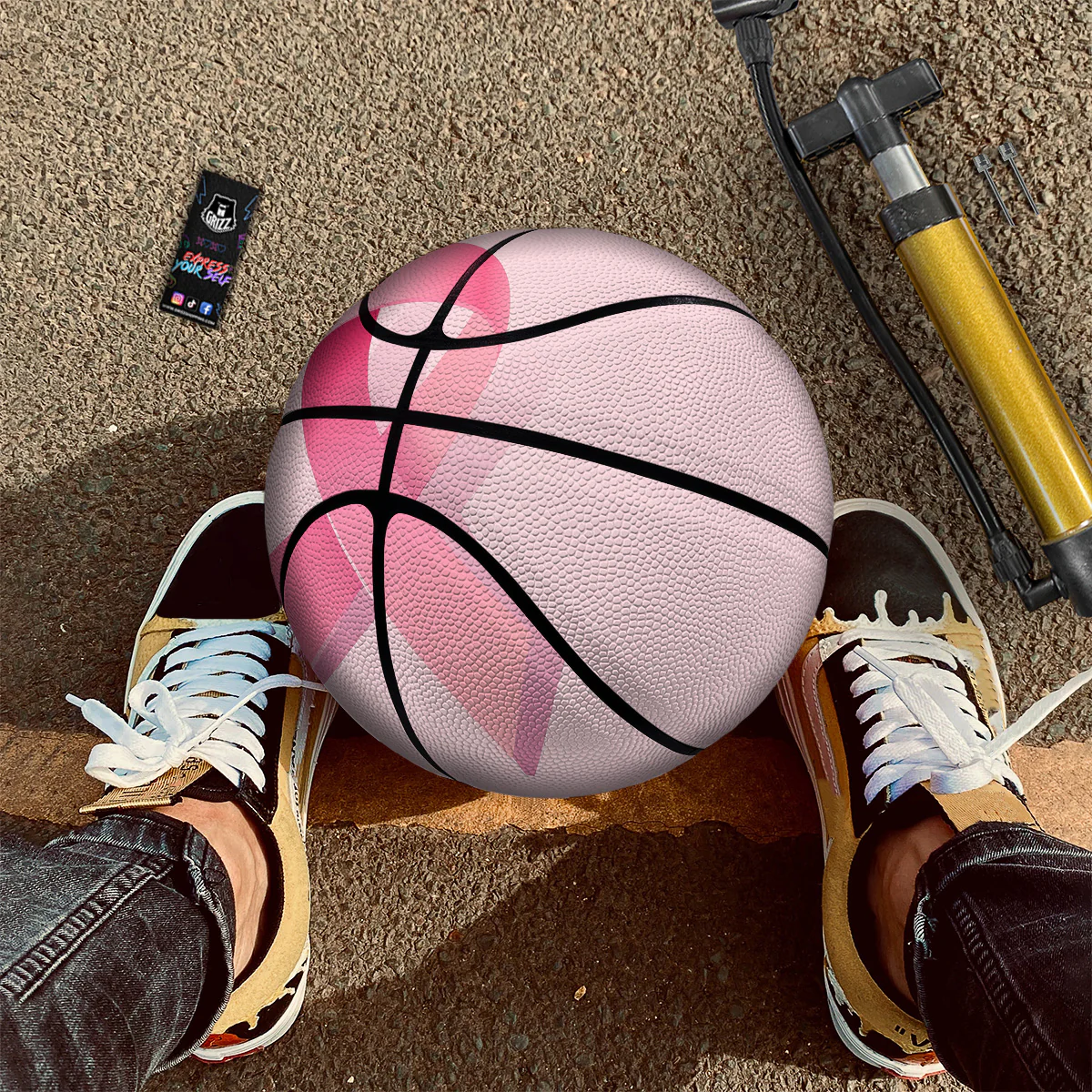Breast Cancer Awareness Ribbon Print Basketball - Image 3