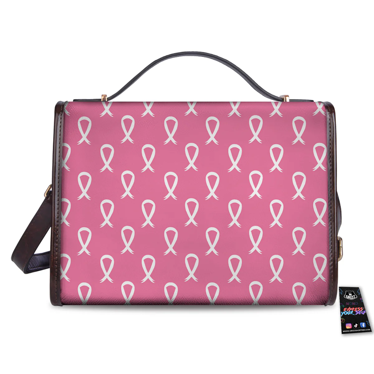 Breast Cancer Pink And White Print Pattern Women's Satchel Bag - Image 2
