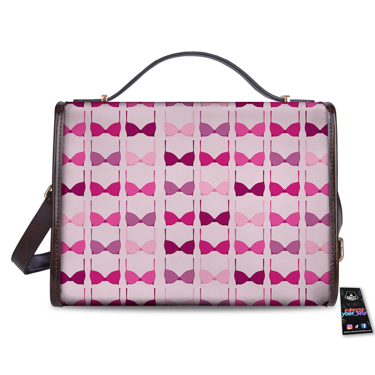 Breast Cancer Pink Bra Print Pattern Women's Satchel Bag - Image 2