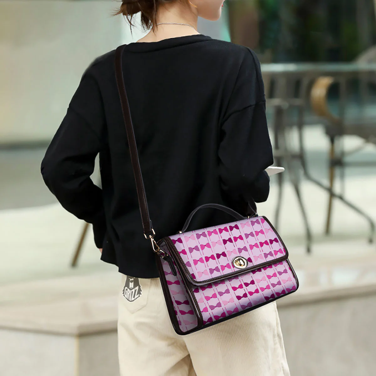 Breast Cancer Pink Bra Print Pattern Women's Satchel Bag - Image 3