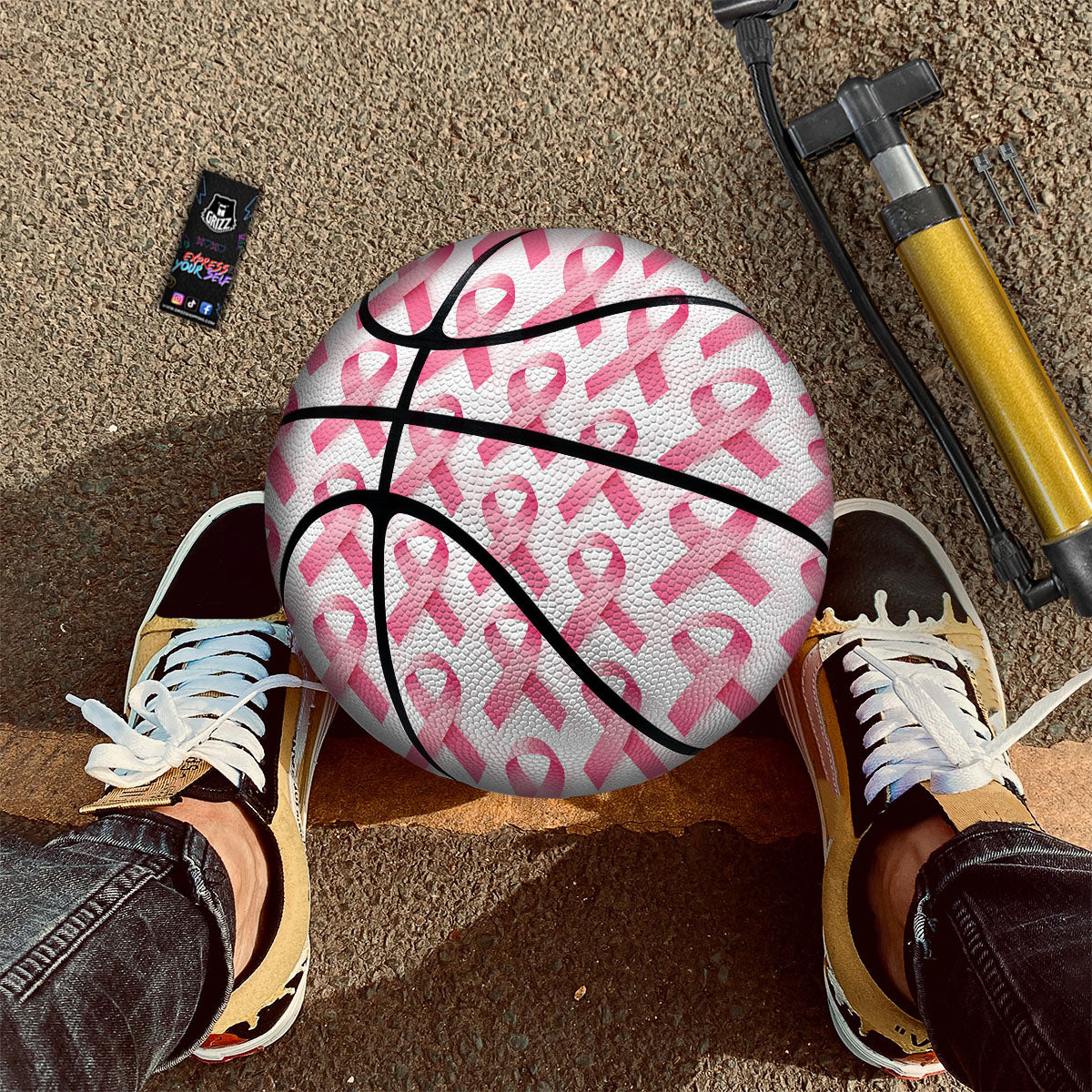 Breast Cancer Pink Ribbon Print Pattern Basketball - Image 2
