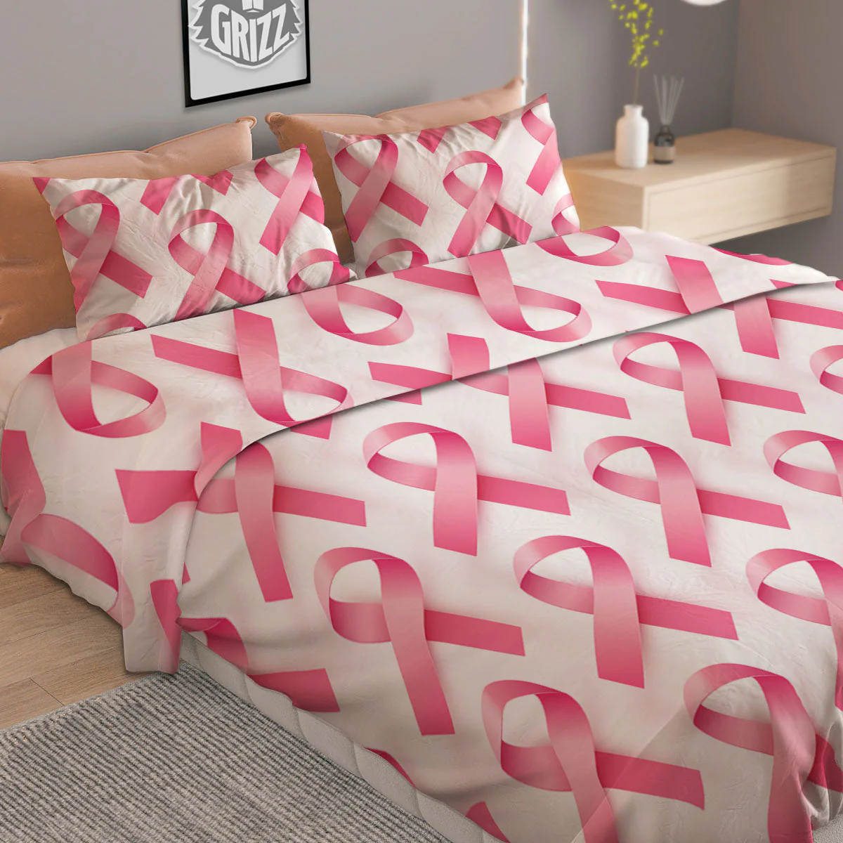 Breast Cancer Pink Ribbon Print Pattern Duvet Cover Bedding Set - Image 2