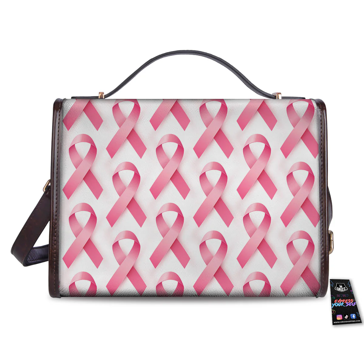 Breast Cancer Pink Ribbon Print Pattern Women's Satchel Bag - Image 2