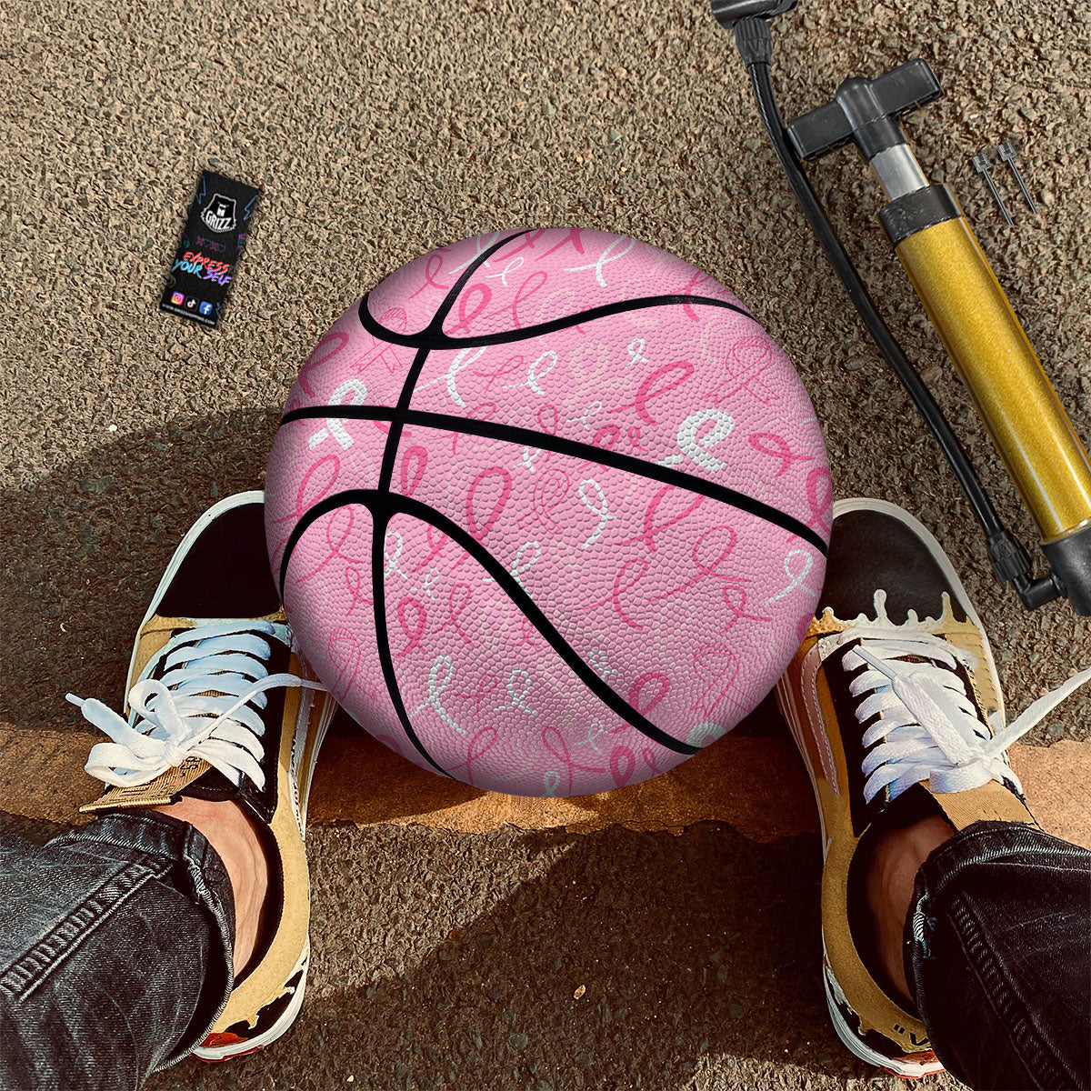 Breast Cancer Ribbon Pink Print Pattern Basketball - Image 2