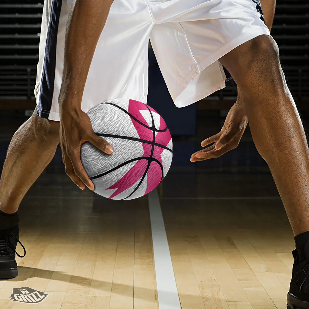 Breast Cancer White And Pink Print Basketball - Image 3
