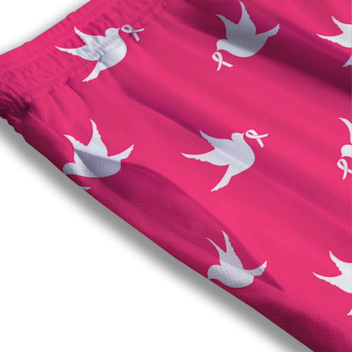 Breast Cancer White Dove Print Pattern Mesh Shorts - Image 3