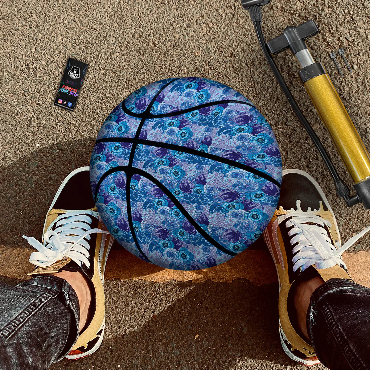 Bright Blue Rose Print Basketball - Image 3