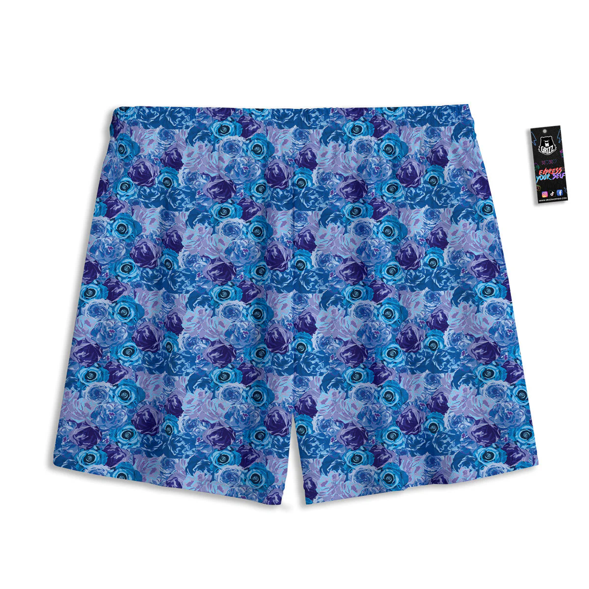 Bright Blue Rose Print Mesh Shorts - Image 2
