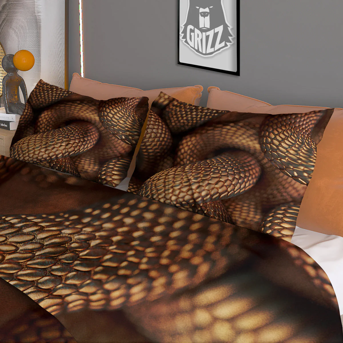 Bronze Snake Print Duvet Cover Bedding Set - Image 3