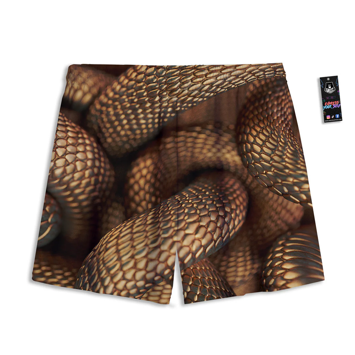 Bronze Snake Print Mesh Shorts - Image 2