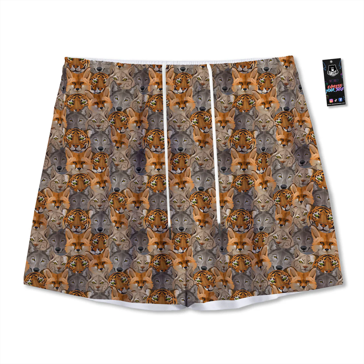Brown And Orange Wild Animals Print Pattern Mesh Shorts