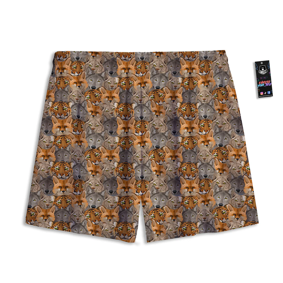Brown And Orange Wild Animals Print Pattern Mesh Shorts - Image 2