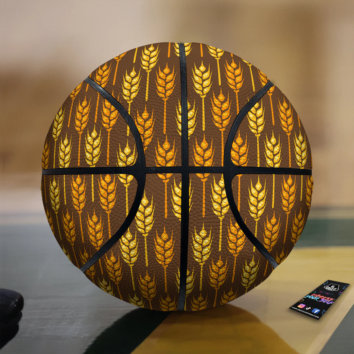 Brown And Yellow Wheat Print Pattern Basketball