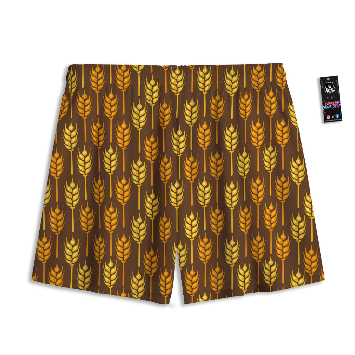 Brown And Yellow Wheat Print Pattern Mesh Shorts - Image 2