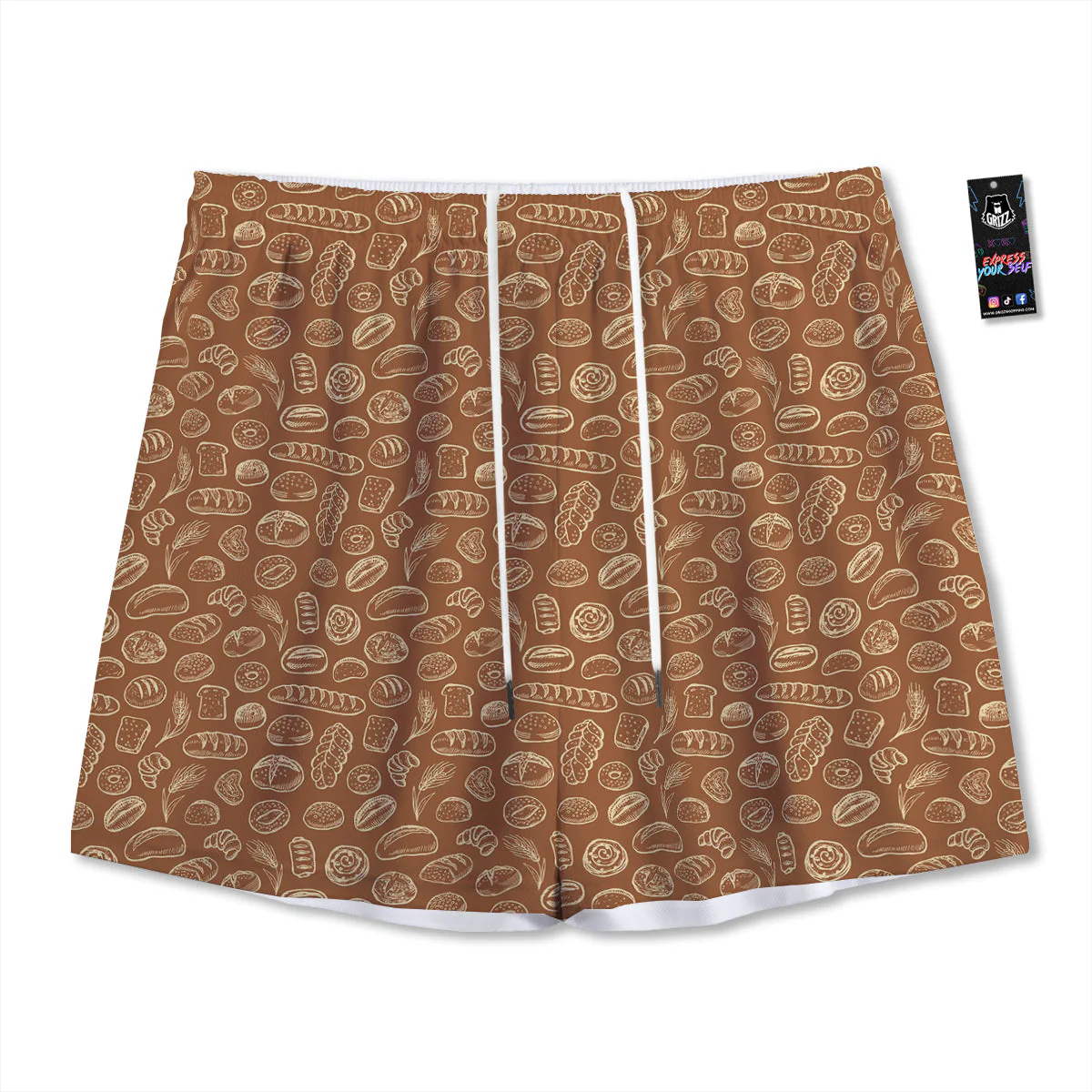 Brown Bakery Beige Print Pattern Mesh Shorts