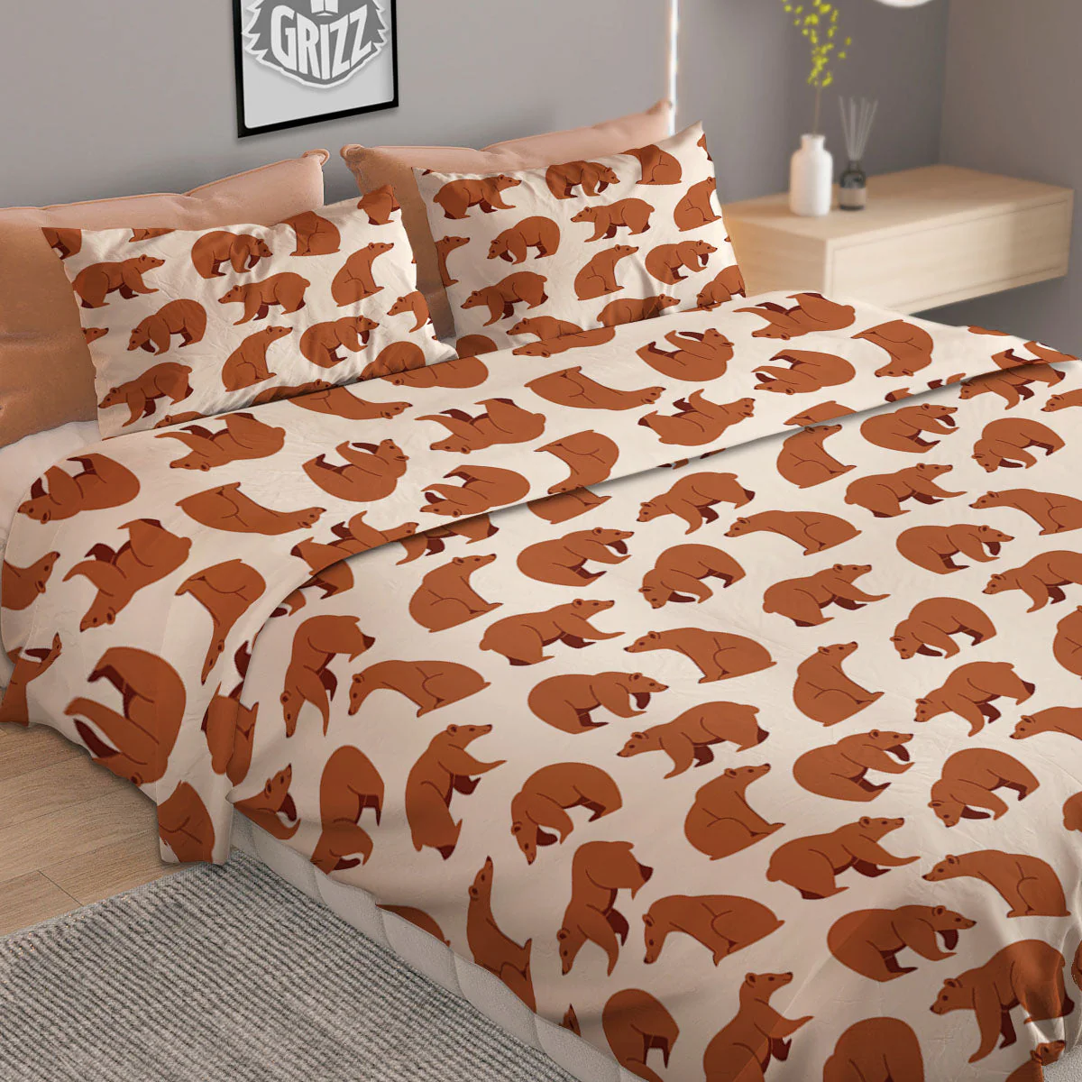 Brown Bear Cute Print Pattern Duvet Cover Bedding Set - Image 2
