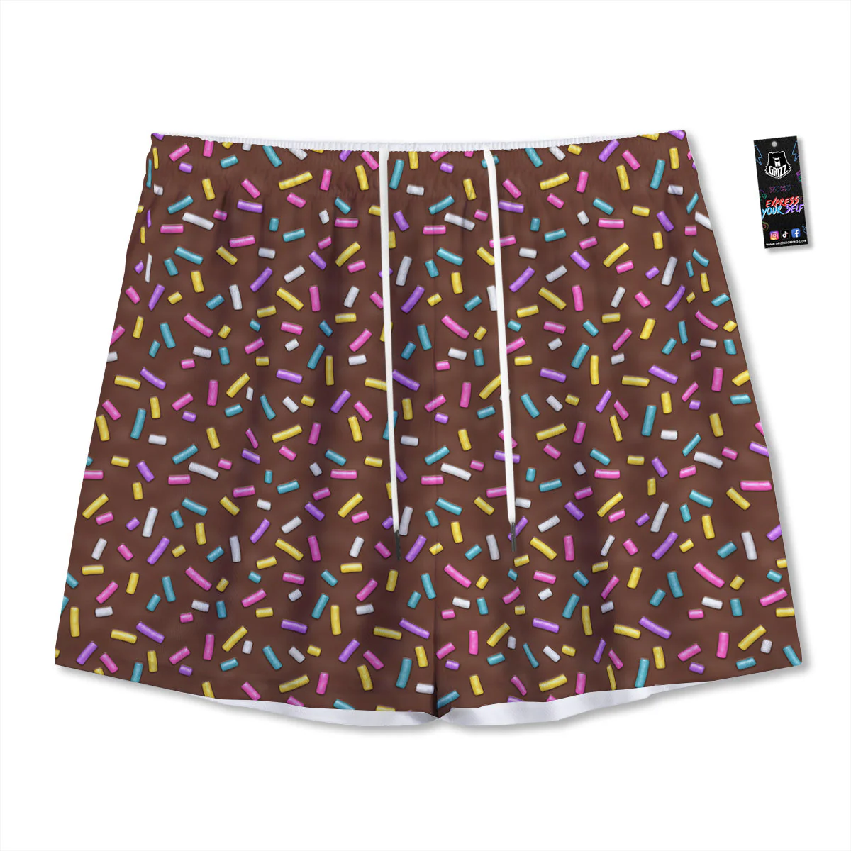 Brown Candy Sprinkles Sweet Print Pattern Mesh Shorts