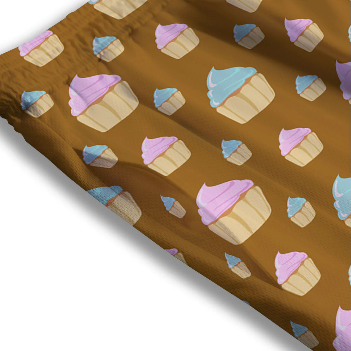 Brown Cupcake Pastel Print Pattern Mesh Shorts - Image 3