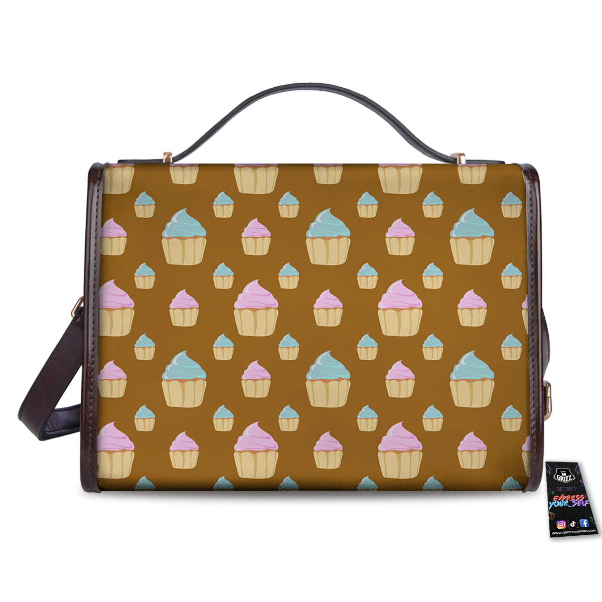 Brown Cupcake Pastel Print Pattern Women's Satchel Bag - Image 2