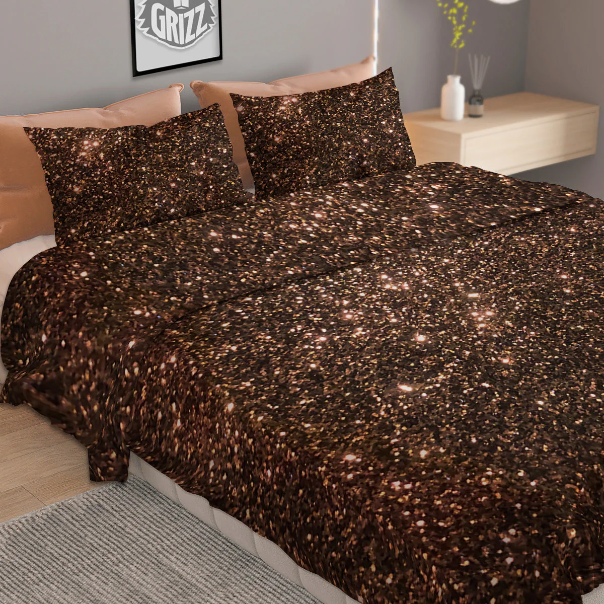 Brown Glitter Print Duvet Cover Bedding Set - Image 2