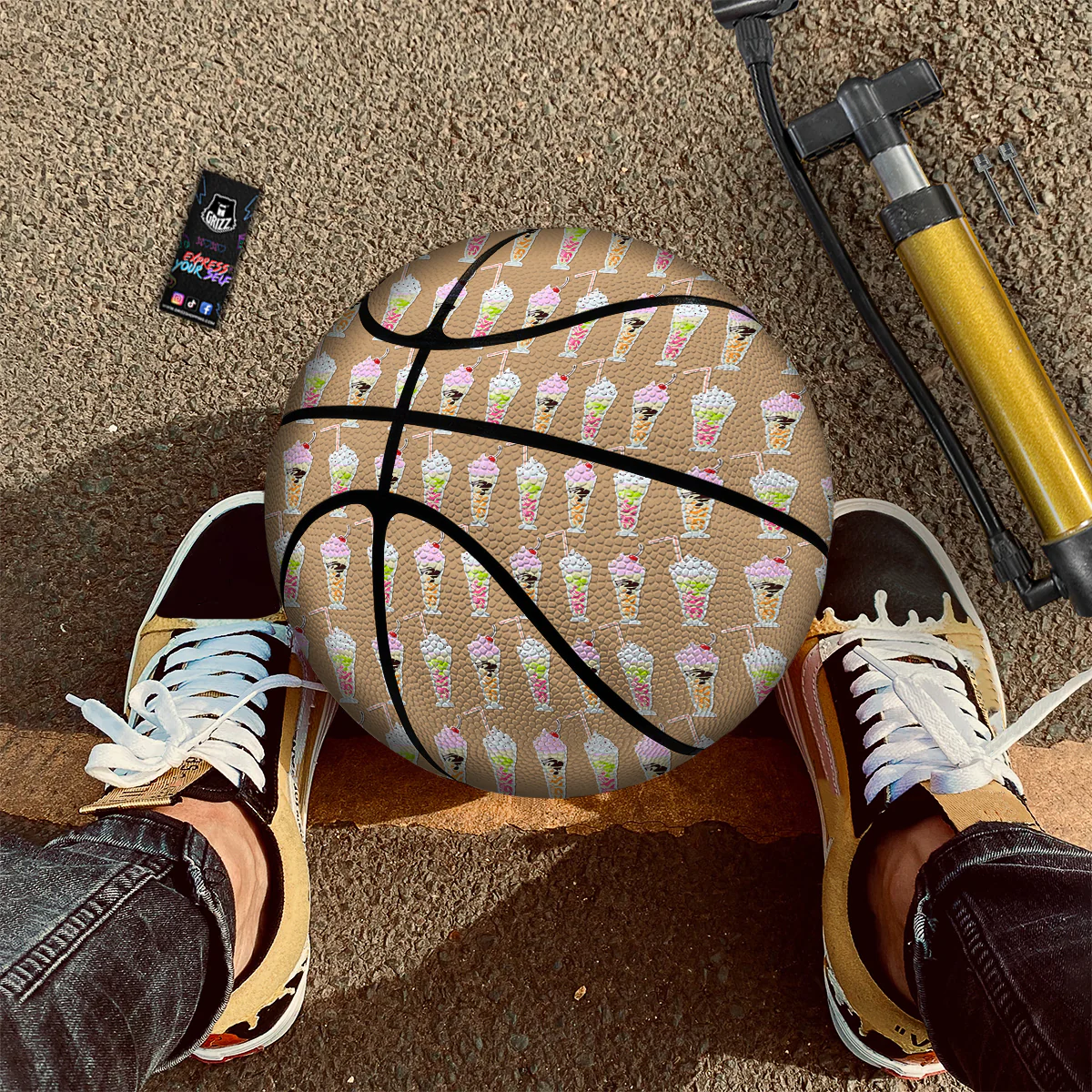 Brown Milkshake Print Pattern Basketball - Image 2