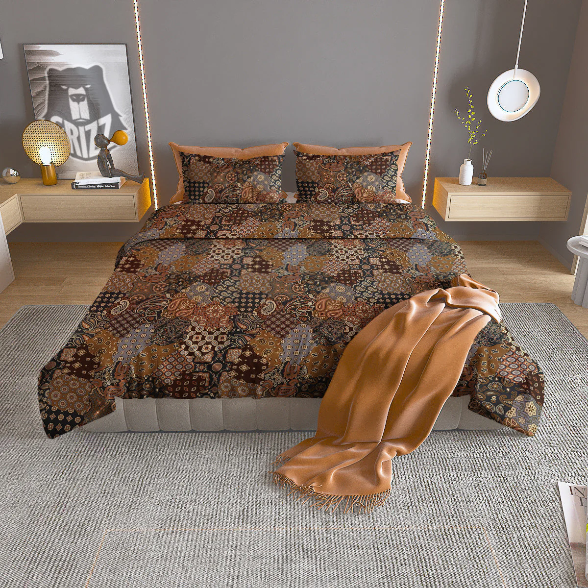 Brown Patchwork Paisley Print Pattern Duvet Cover Bedding Set