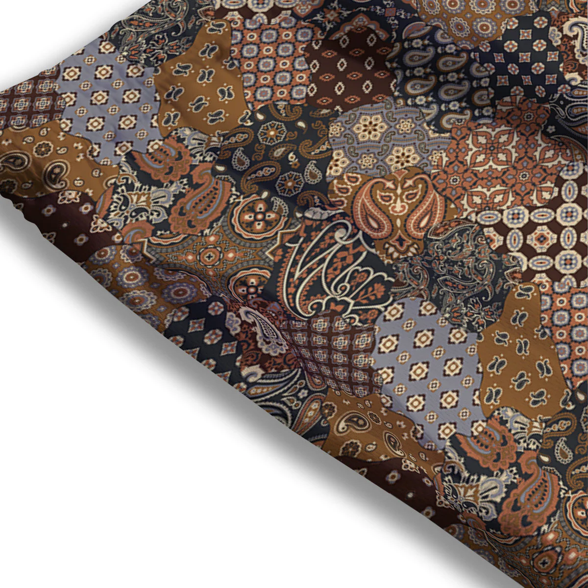 Brown Patchwork Paisley Print Pattern Mesh Shorts - Image 3