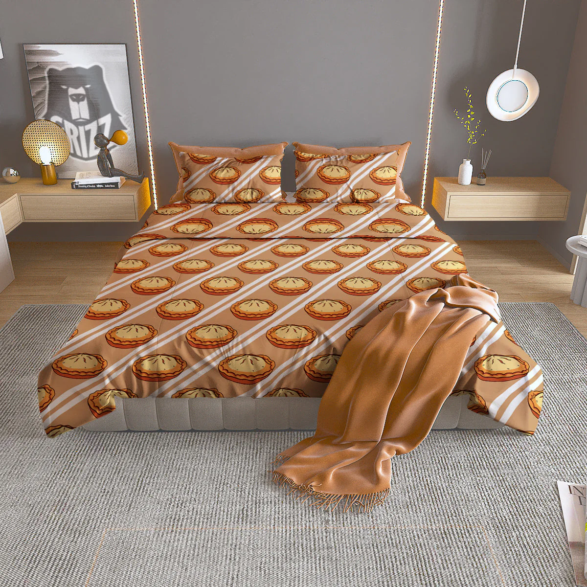Brown Pie Crumble Print Pattern Duvet Cover Bedding Set