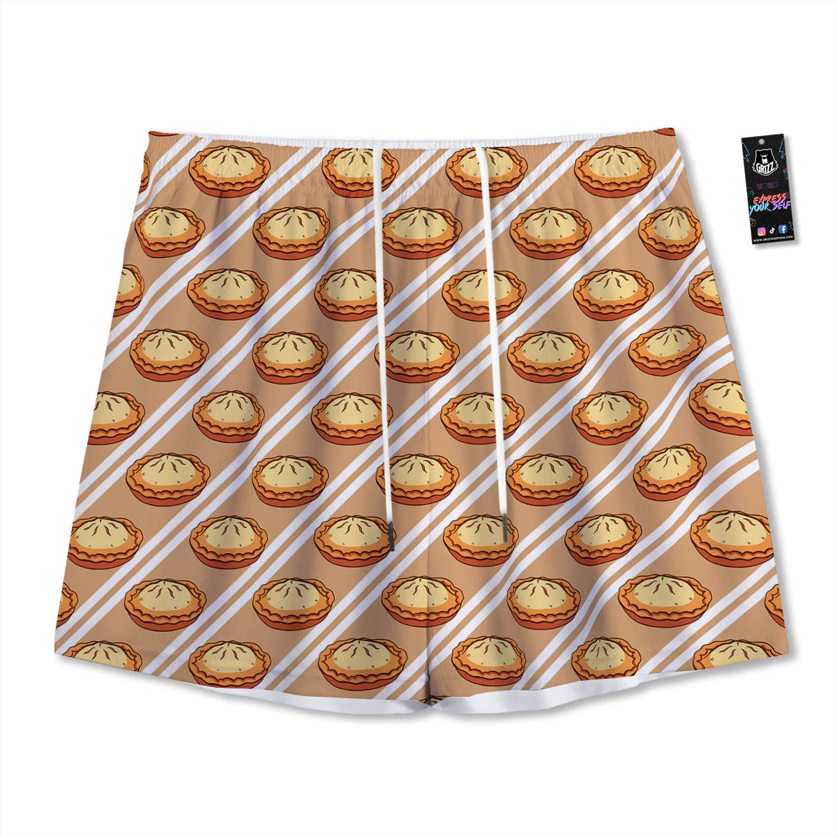 Brown Pie Crumble Print Pattern Mesh Shorts