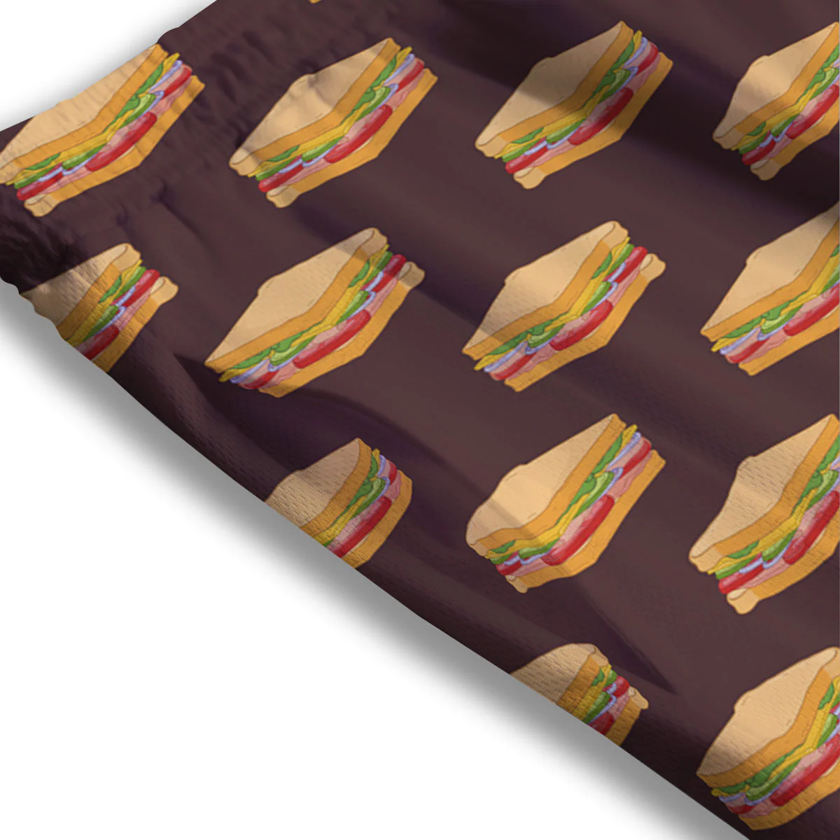 Brown Sandwich Print Pattern Mesh Shorts - Image 3
