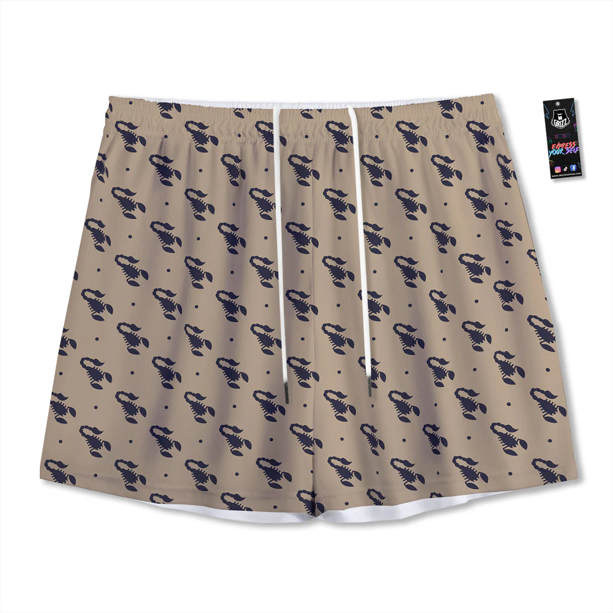 Brown Scorpion Print Pattern Mesh Shorts