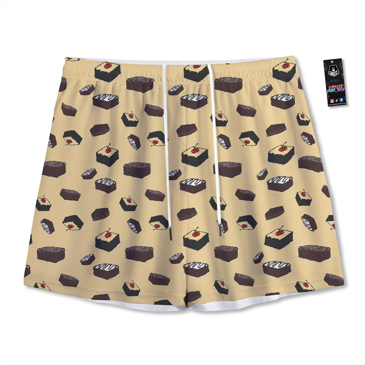 Brownie Beige Print Pattern Mesh Shorts