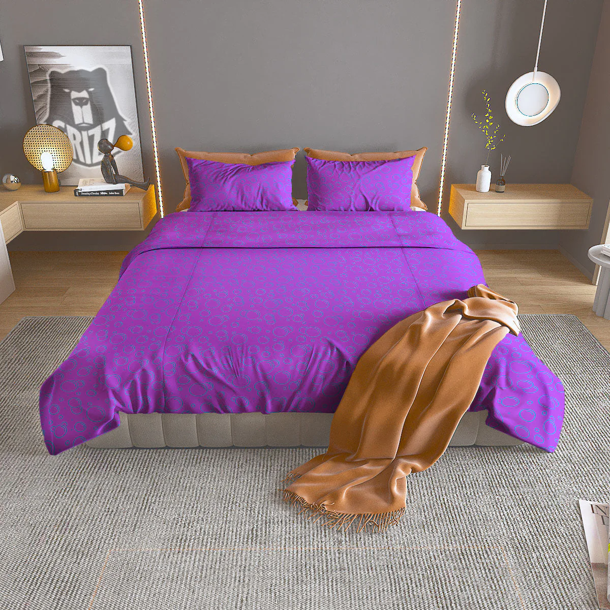 Bubble Purple Print Pattern Duvet Cover Bedding Set