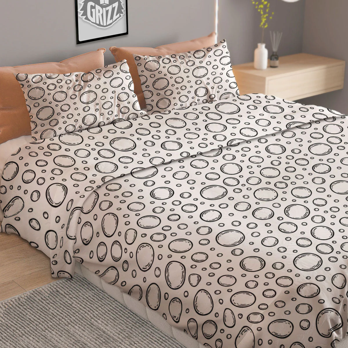 Bubble White And Black Print Pattern Duvet Cover Bedding Set - Image 2
