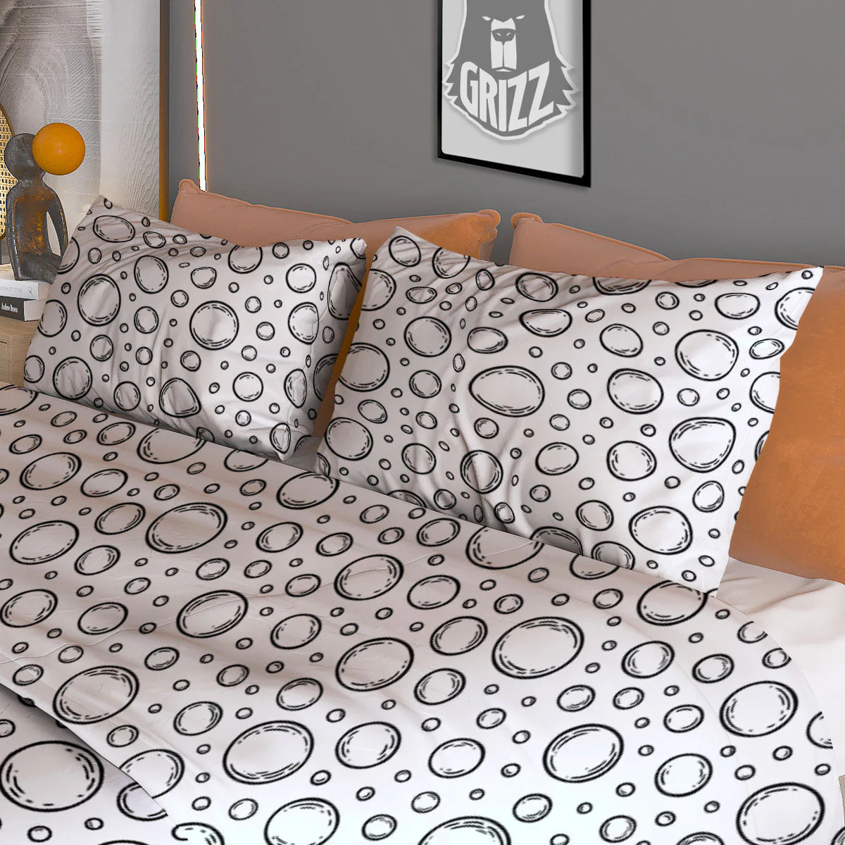 Bubble White And Black Print Pattern Duvet Cover Bedding Set - Image 3