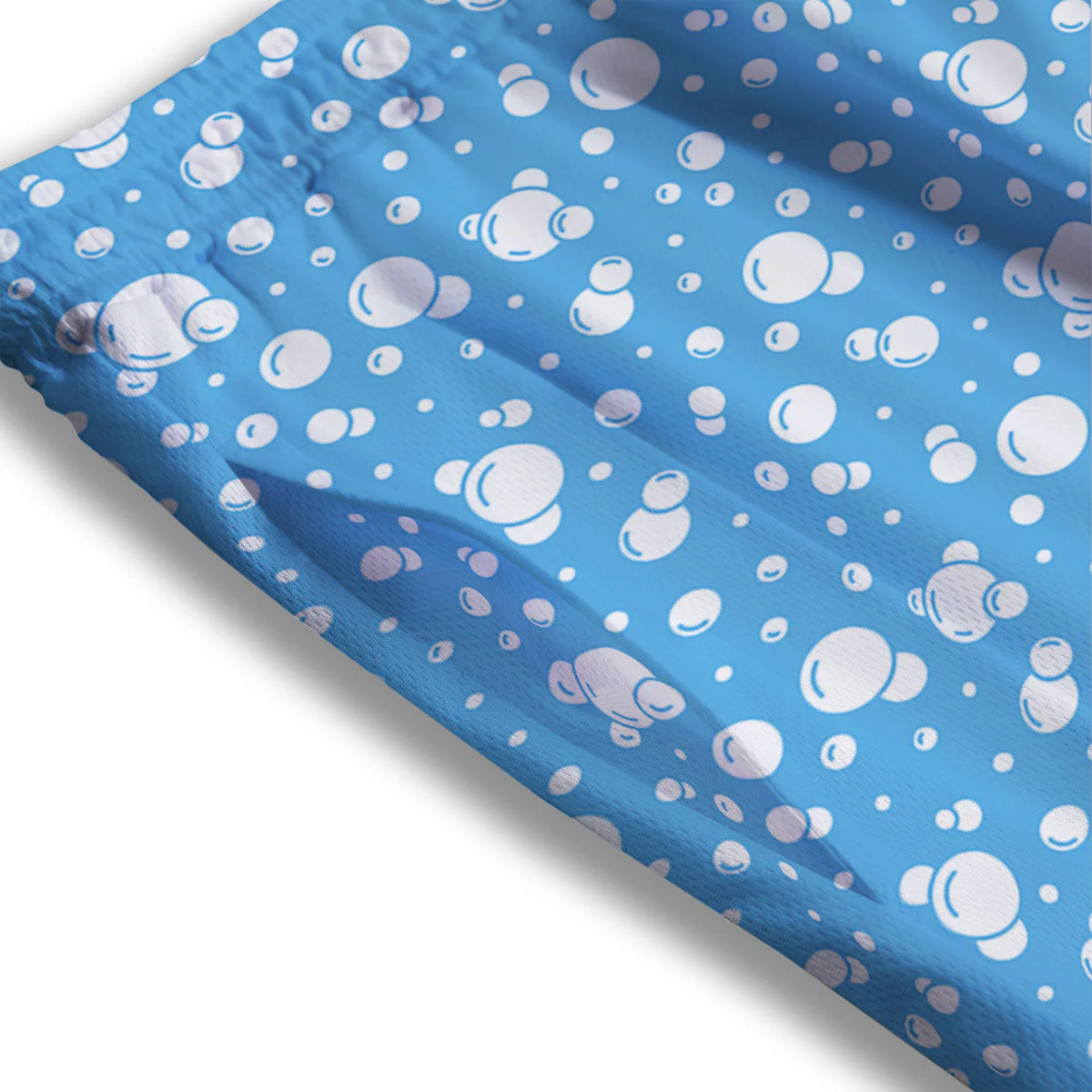 Bubble White And Blue Print Pattern Mesh Shorts - Image 3