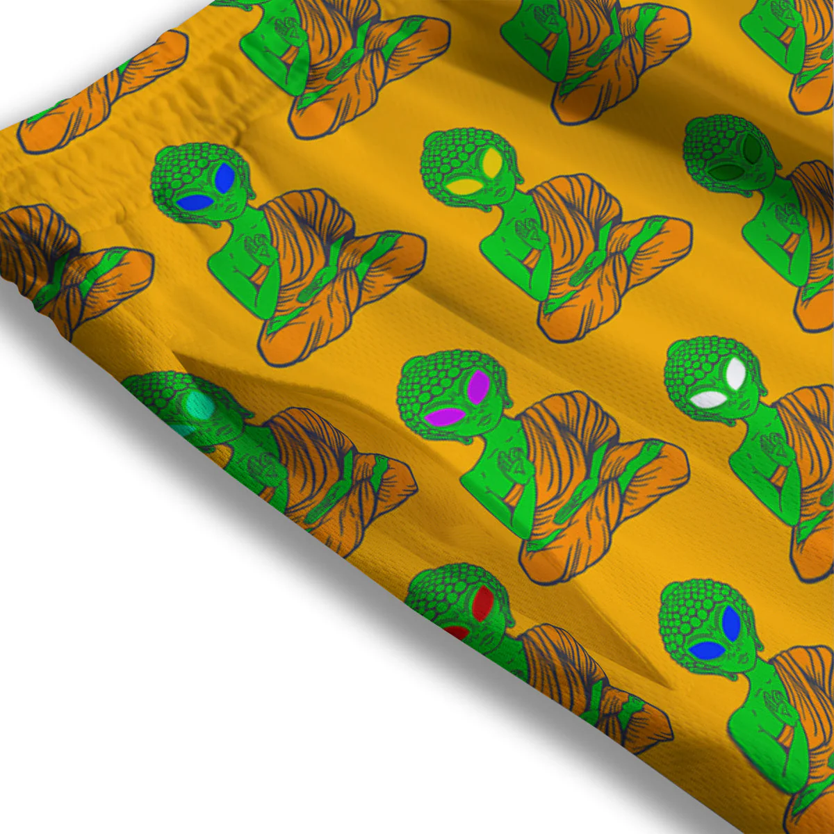 Buddha Alien Psychedelic Print Pattern Mesh Shorts - Image 3