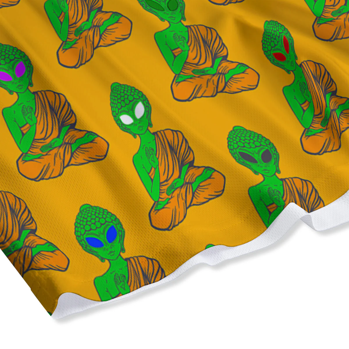 Buddha Alien Psychedelic Print Pattern Mesh Shorts - Image 4