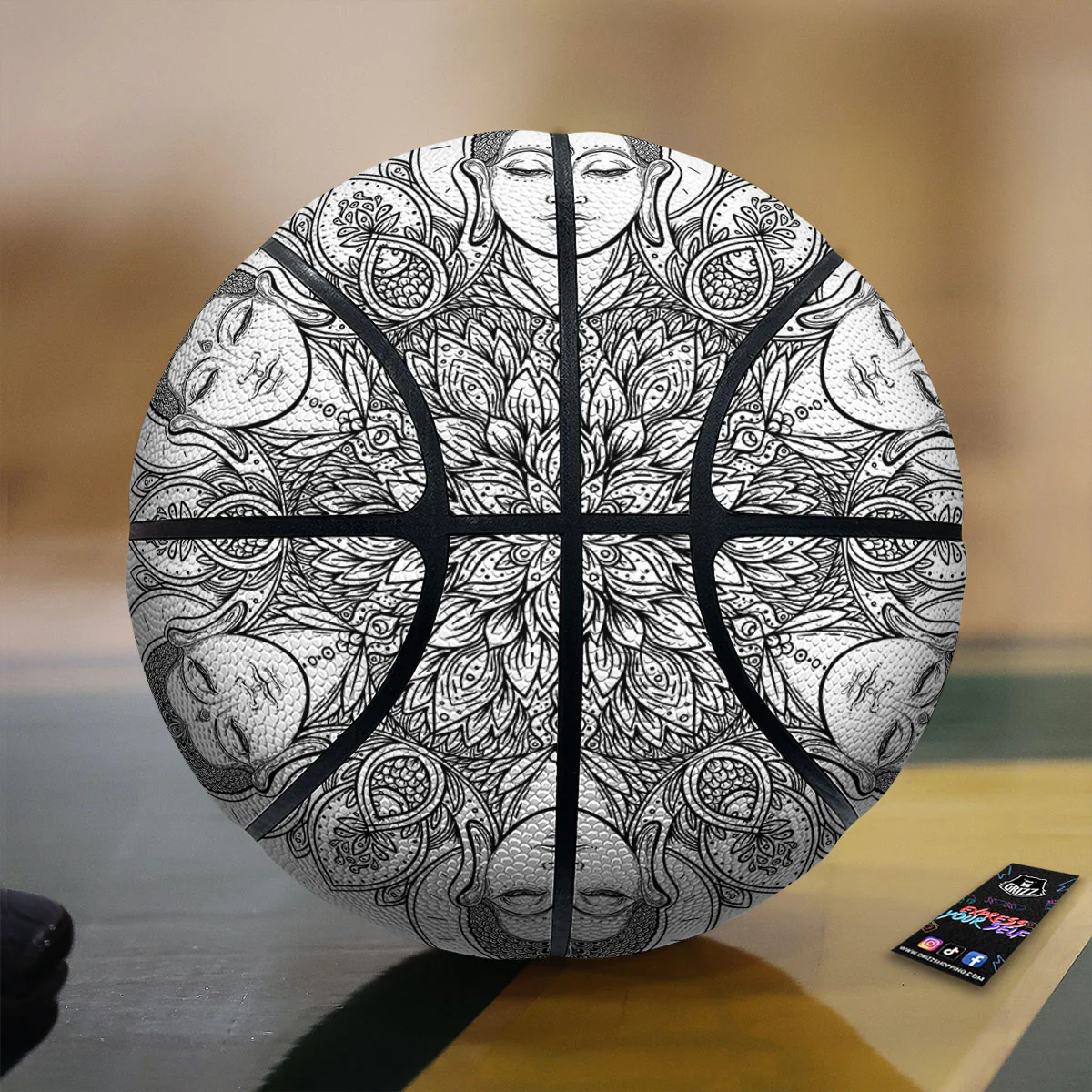 Buddha Face Ornate Mandala Print Basketball