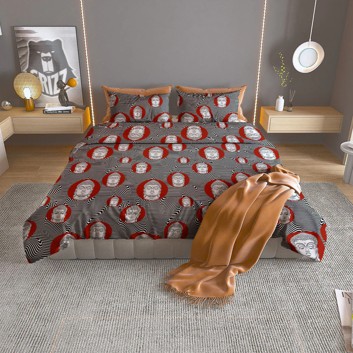 Buddha Print Pattern Duvet Cover Bedding Set