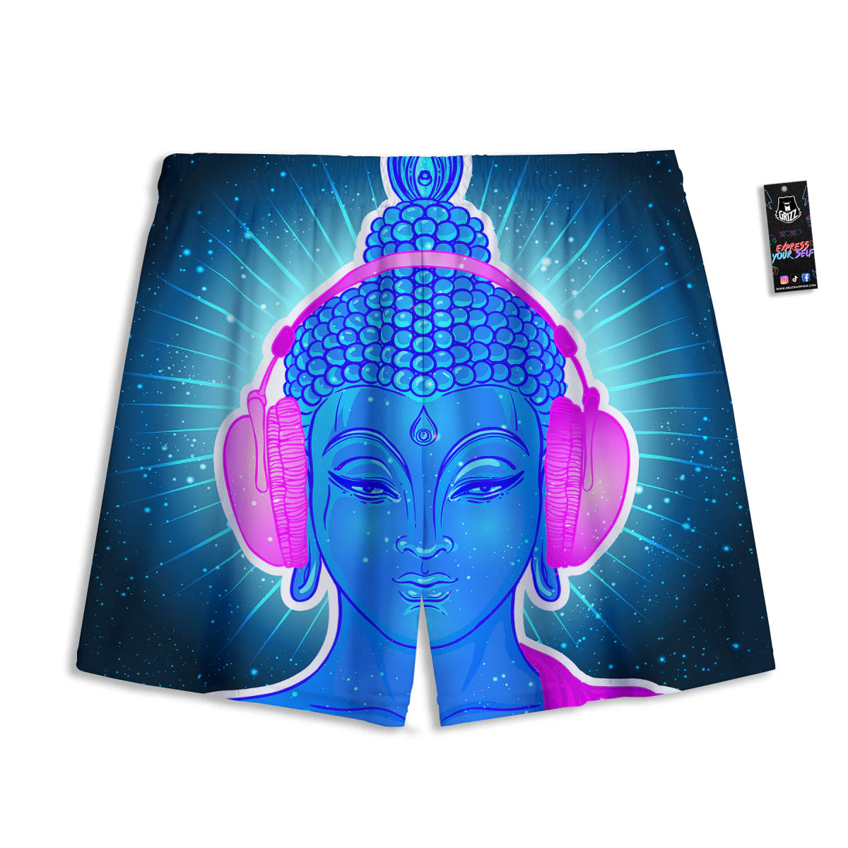 Buddha Psychedelic Print Mesh Shorts - Image 2
